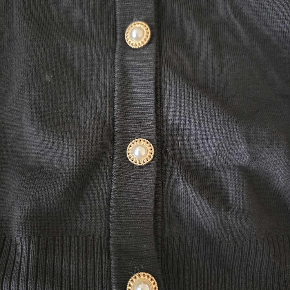 Adrianna Papell Black Button Down Sweater Vest Long Sheer Sleeves Classy Size L - Picture 6 of 14